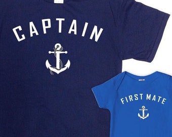 Dad And Baby Shirts Matching Father Son Shirts Daddy And Me Outfits Fathers Day T Shirt 1st Time Dad Gift Captain First Mate - SA227-228