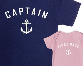 Papa Tochter Shirts Papa Tochter Geschenk Passende Familienoutfits Vatertag T Shirt Vater Tochter TShirts Kapitän Erster Mate - SA227-228