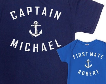 Dad And Kid Shirts Matching Father Son Gift Daddy Daughter T Shirts Fathers Day Present For Dad And Baby Captain First Mate Tees - SA367-539
