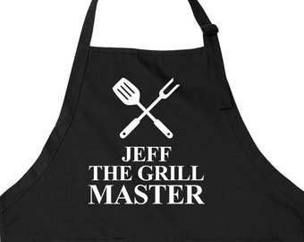 Delantal personalizado con nombre para hombre, delantal estampado con bolsillos, regalo para barbacoa, regalo para el Día del Padre, delantal de chef para barbacoa - SA1402