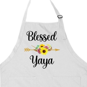 Blessed Yaya Gift For Grandma Apron With Pockets Mothers Day Present Grandmother Gift Kitchen Apron For Women Baking Cooking - SA1488