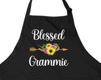 Grandma Apron With Pockets Blessed Grammie Gift For Mothers Day Present For Grandmothers Cooking Apron Baking Gifts For Bakers - SA1484