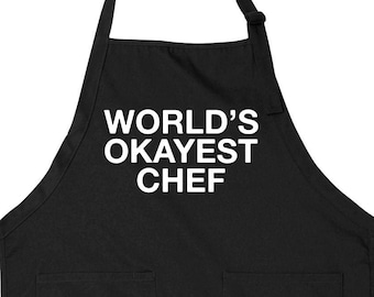 Chef Gift Kitchen Apron Funny Apron With Pockets Full Apron Gift Novelty Apron Cook Apron Funny Gift For Chef World's Okayest Chef - SA1312