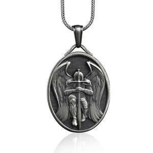 Handmade Silver St. Michael The Archangel Necklace, Customizable Archangel Necklace, Catholic Gifts for Women, Archangel Men Gift Necklace image 4