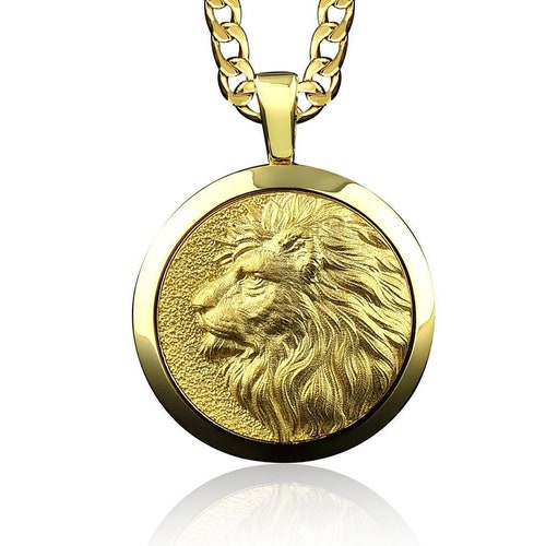 Personalized 14K Gold Lion Mens Necklace 18K Lion Gold Etsy