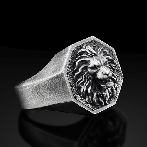 Handmade Lion Sterling Silver Men's Signet Ring - 925 Silver, Boho Lion Design, No Gemstone - View #8