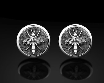 Sterling Silver Bee Men Cufflinks, Wild Bee Men Cufflinks, Animal Wedding Man Cufflinks, Polished Silver Men Cufflinks, Wedding Bee Men Gift