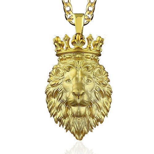 Personalized 14K Gold Lion Mens Necklace 18K Lion Gold Etsy