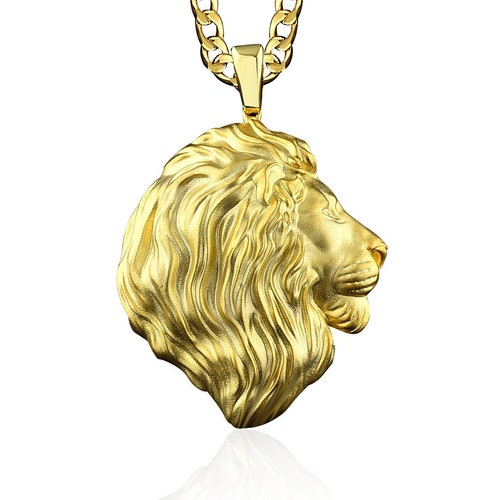 Personalized 14K Gold Lion Mens Necklace 18K Lion Gold Etsy
