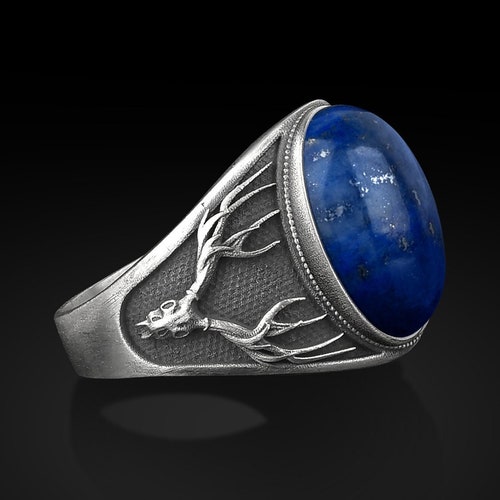 Signet Phoenix Men Ring Winged Phoenix Silver Signet Men's Ring Blue Lapis Lazuli Signet Silver Man Ring Husband Silver Onyx Gift Rings 