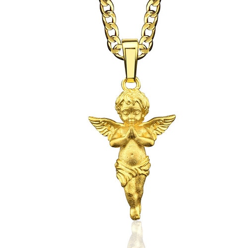 14K Gold Baby Angel Necklace Religious 