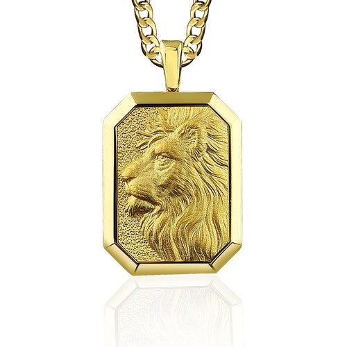 Personalized 14K Gold Lion Mens Necklace 18K Lion Gold Etsy