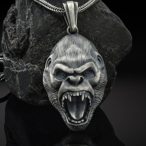Sterling Silver African Gorilla Necklace Handmade Angry Etsy