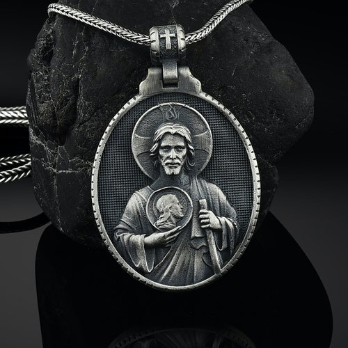 Silver Saint Jude Mens Necklace Men Saint Jude Medallion - Etsy