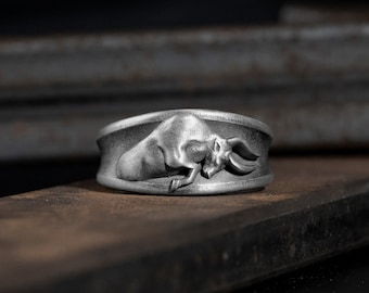 Sterling silver zodiac horoscope taurus silver men ban ring, Animal zodiac mens silver wedding bands ring, Zodiac sign wedding men jewelry