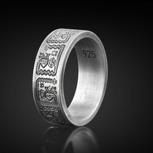 Aztec and Mayan Hieroglyphics Ring Ancient Unique Mens Ring Etsy