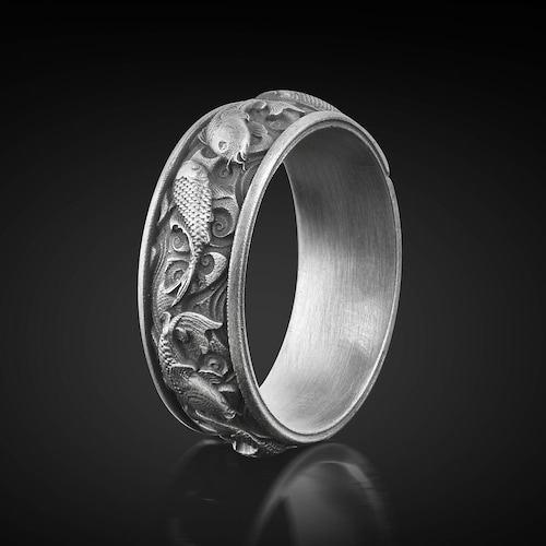 Koi Fish Sterling Silver Mens Ring Japanese Fish Nature Etsy
