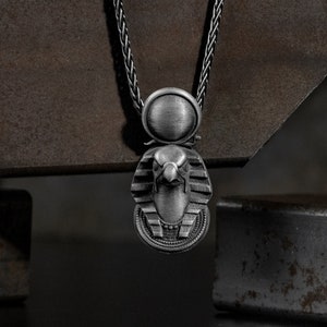 God Ra handmade charm necklace for men in silver, Egyptian men silver jewelry, Oxidized silver egyptian gods pendant, Ra charm gift necklace