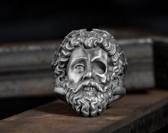 Unique Carpe diem ring in sterling silver for men, Biker skull ring for men, Good silver gift ring for husband, Oxidized myth ring for men