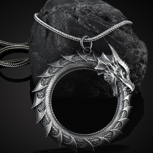 Ouroboros Eating Its Own Tail Necklace Mens Dragon Necklace Etsy