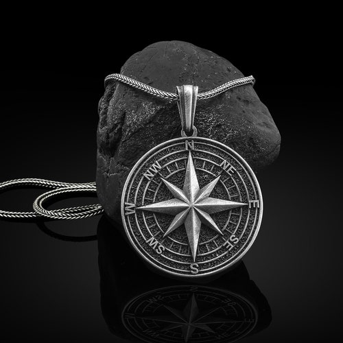 Silver Compass North Star Silver Necklace Compass Pendant Etsy