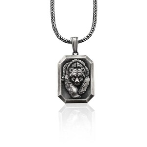 Scandinavian Personalized Bear Men's Necklace,Silver Relief Bear Man Medallion, Silver Viking Wild Bear Men Necklace, Husband Gift Necklace image 3