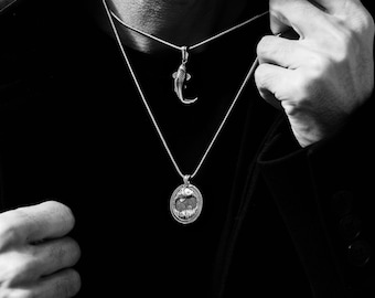 Collar con dije de Piscis hecho a mano en plata esterlina para hombre, joyería con el signo del zodiaco Piscis, colgante de astrología, regalo de cumpleaños de Piscis, collar con horóscopo