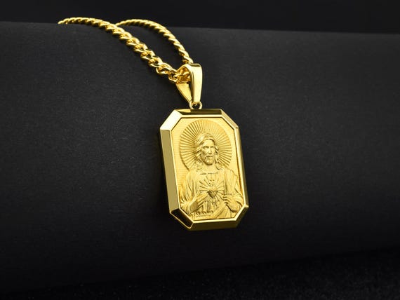 18k Gold Jesus With Sacred Heart Necklace, Custom