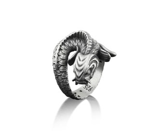 Anillo fresco de pez Koi japonés para hombres, anillo de carpa para novio, anillo de animales marinos en plata de ley, anillo de Piscis para marido, anillo de hombres inusuales