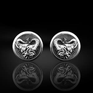 Elephant Head Men&#39;s Cufflinks, Sterling Silver African Elephant Cufflinks, Silver Wedding Cufflinks, Polished Silver Cufflinks, Gift For Dad