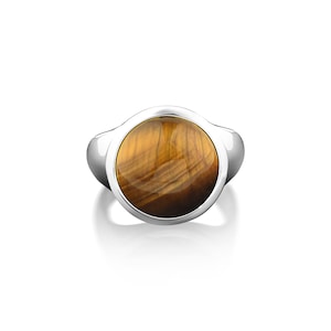 Statement ring with tigers eye in 925 sterling silver, Tigers eye promise ring for men, Unique everyday use gemstone ring for fashion mens