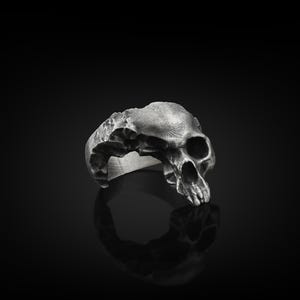 Verwundeten Schädel handgemachte Sterling Silber Herren Biker Ring, Schädel Gothic Ring, Schädel Punk Ring, verwundeten Schädel Silber Männer Schmuck, Ring für Männer