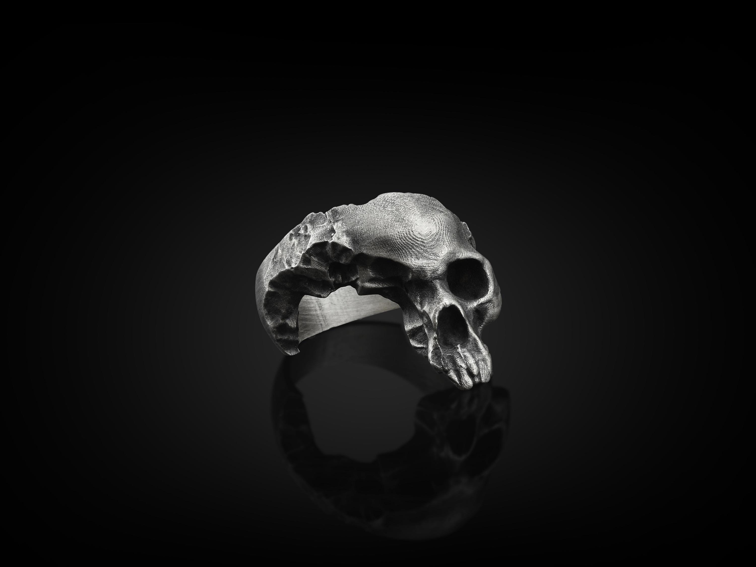 Wounded Skull Handmade Sterling Silver Men Biker Ring, Skull Gothic Ring, Skull Punk Ring, Wounded Skull Silver Men Jewelry, Ring for Men