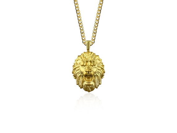 Solid Gold Lion Head Necklace 18K Gold 