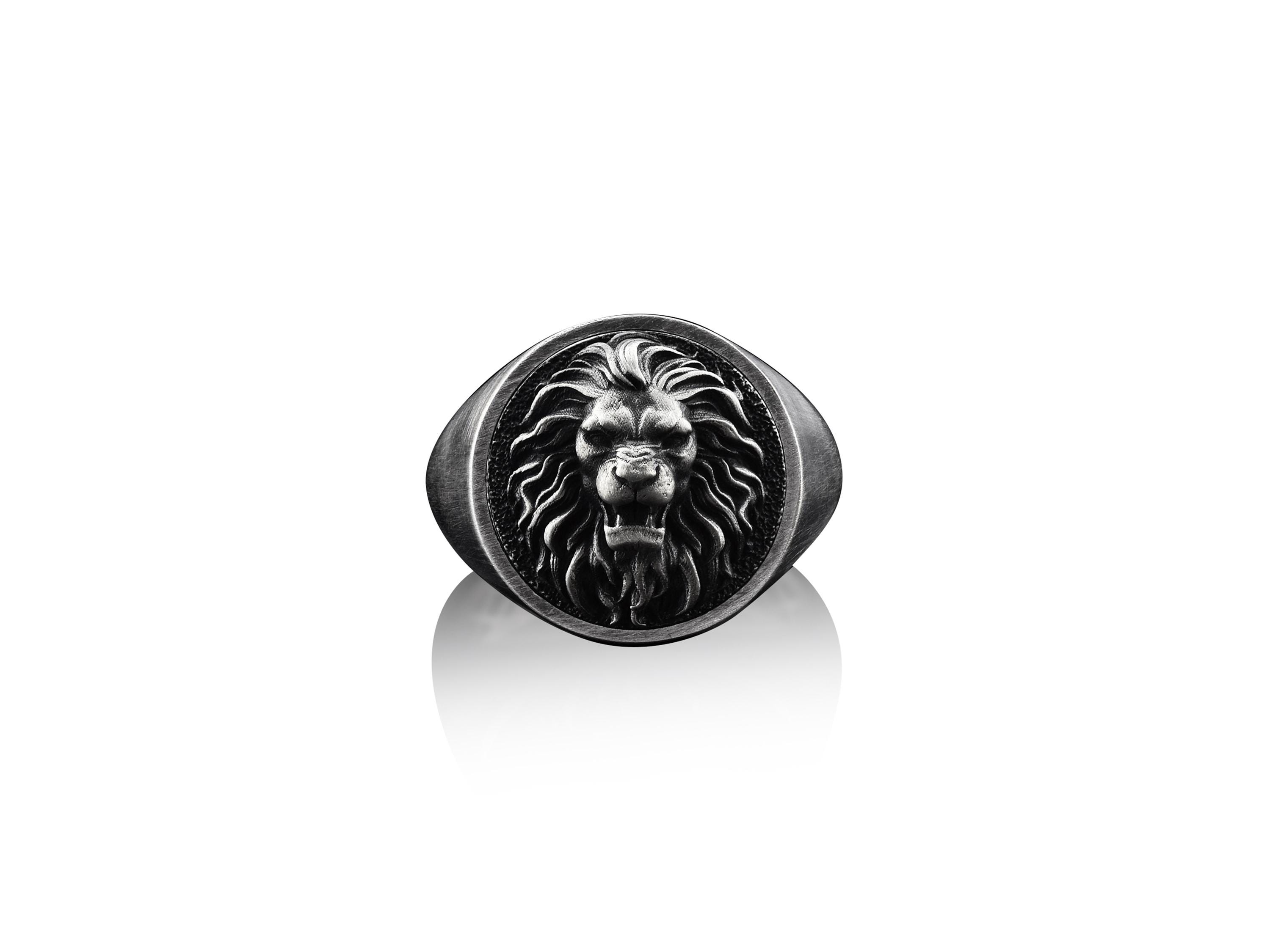 BySilverStone Handmade Lion Signet Ring - Sterling Silver, Oxidized Finish, Leo Zodiac Men's Ring - View #6