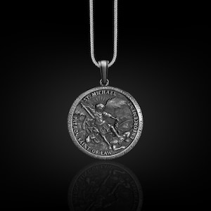 Archangel Michael Patron Saint of Law Enforcement Silver Men Necklace, Archangel Michael Pendant, St Archangel jewelry, Silver Gift Necklace