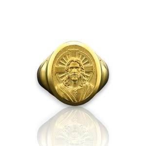 Christ Jesus Signet Men Ring in 14k Gold, Religious 18k Gold Jewelry ...