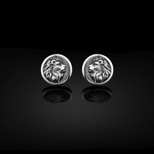 Lion Mens Cufflinks, Sterling Silver Gold Plated Lion Cufflinks, Wedding Lion Cufflinks, Men Silver Gift Cufflinks, Roun Lion Mans Cufflinks Silver