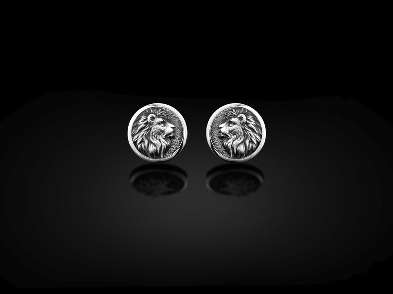 Lion Mens Cufflinks, Sterling Silver Gold Plated Lion Cufflinks, Wedding Lion Cufflinks, Men Silver Gift Cufflinks, Roun Lion Mans Cufflinks Silver