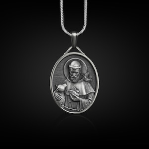 St francis personalized medal necklace in silver, Saint francis of assisi faith necklace for catholic, Christian gift