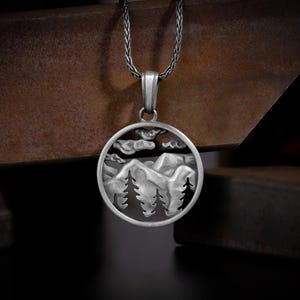 Black monteain silver charm necklace for men, Everyday use monteain silver jewelry, Cloud with moon charm gift pendants, Mothers day gifts
