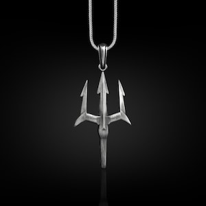 Trident of Poseidon Pendant in Silver, Poseidon’s Spear Fantasy Necklace For Boyfriend, Greek Mythology Necklace For Dad, Ancient Necklace