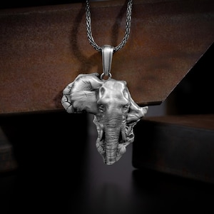 Collana con ciondolo in argento a forma di elefante africano per uomo in argento sterling, collana in argento a forma di elefante a forma del continente africano