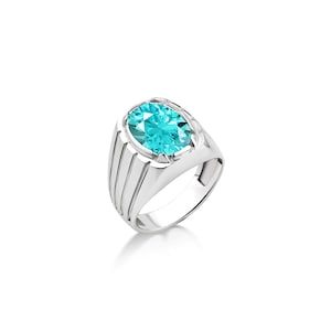 Bague topaze bleue antique pour homme en argent sterling, bagues de mariage vintage pour hommes en argent pour pierres de topaze, chevalière en argent aigue-marine pour cadeau
