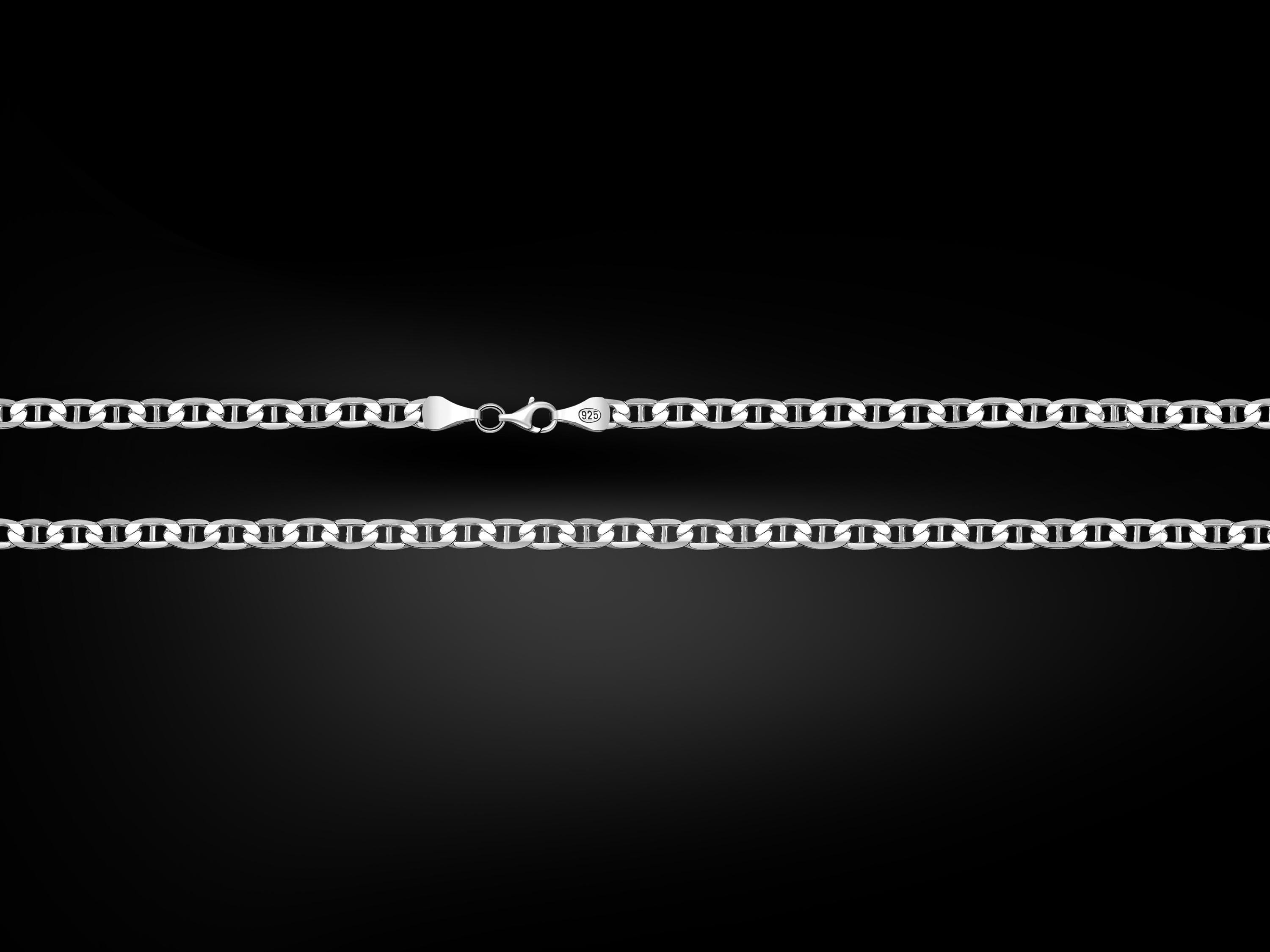 Men Silver Mariner Chain Necklace, Unique Nautical Link