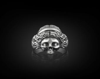 Aphrodite Extraordinary Gothic Ring, Greek Mythology Skull Ring in Sterling Silver, Roman Mythology Goddess Venus Ring For Men, Male Ring