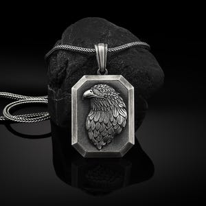 Wild Eagle Man Silver Pendant, Personalized Eagle Mens Necklace, American Eagle Silver Necklace, Winged Eagle Men Charm, Silver Husband Gift