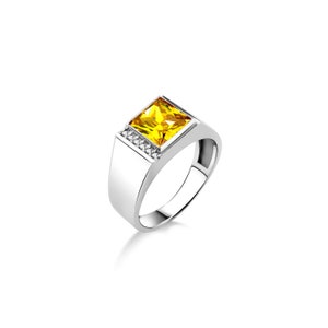 Signet yellow citrine men ring in sterling silver, Men promise ring with yellow citrine stone, Cool gemstone men rings, Gift jewelry for men
