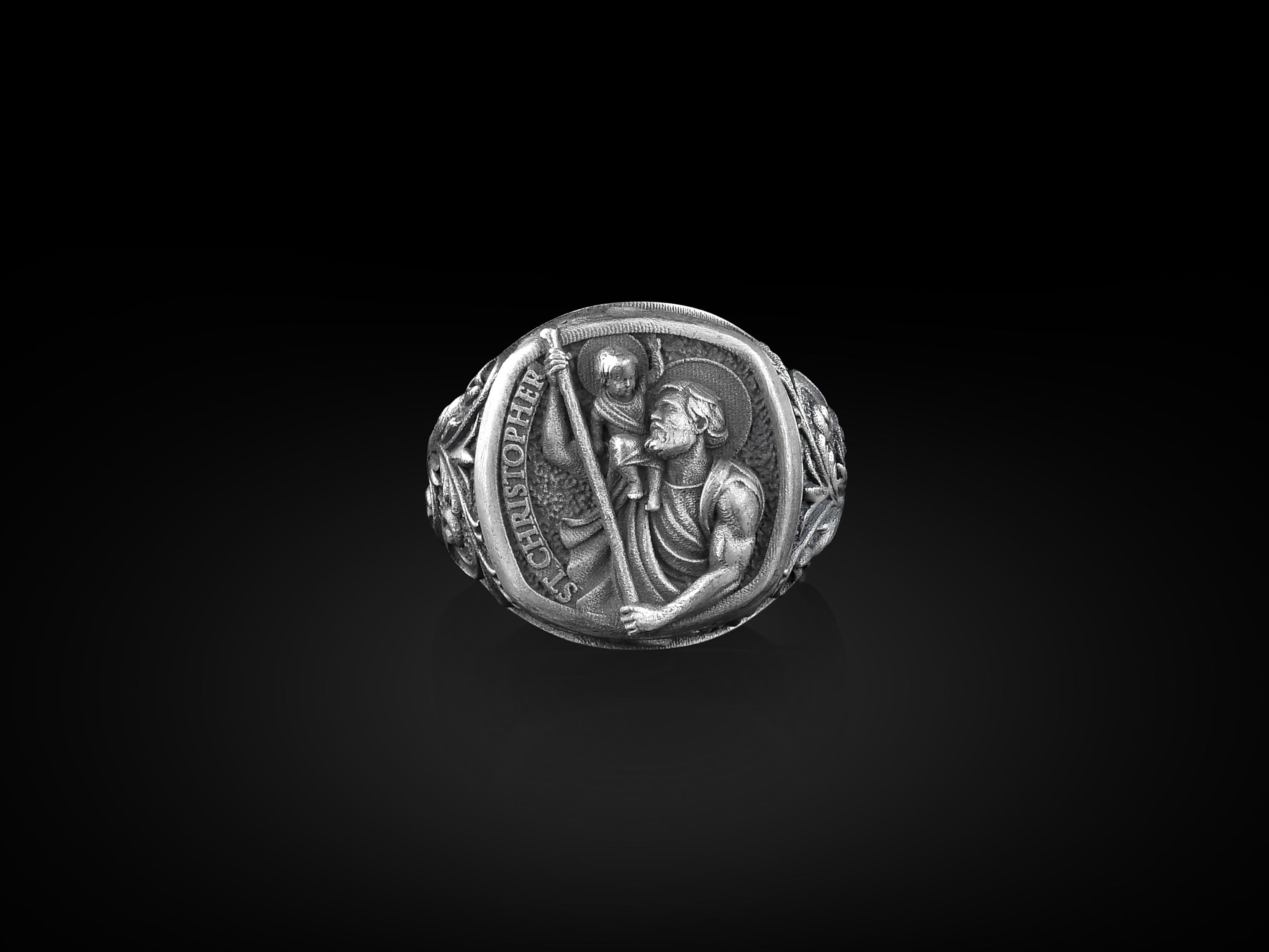 Bague Saint Christophe pour homme en argent chevaliere chretienne petit doigt catholique pour elle bijoux religieux bague catholique cadeau pour homme Etsy France