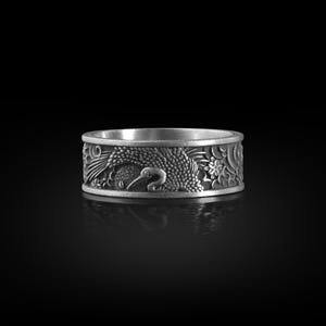 Japanese Shadoof Sun Mens Ring in Sterling Silver, Traditional Ornamental Ring, Men Wedding Band Ring, Japanese Jewelry, Asian Oriental Ring